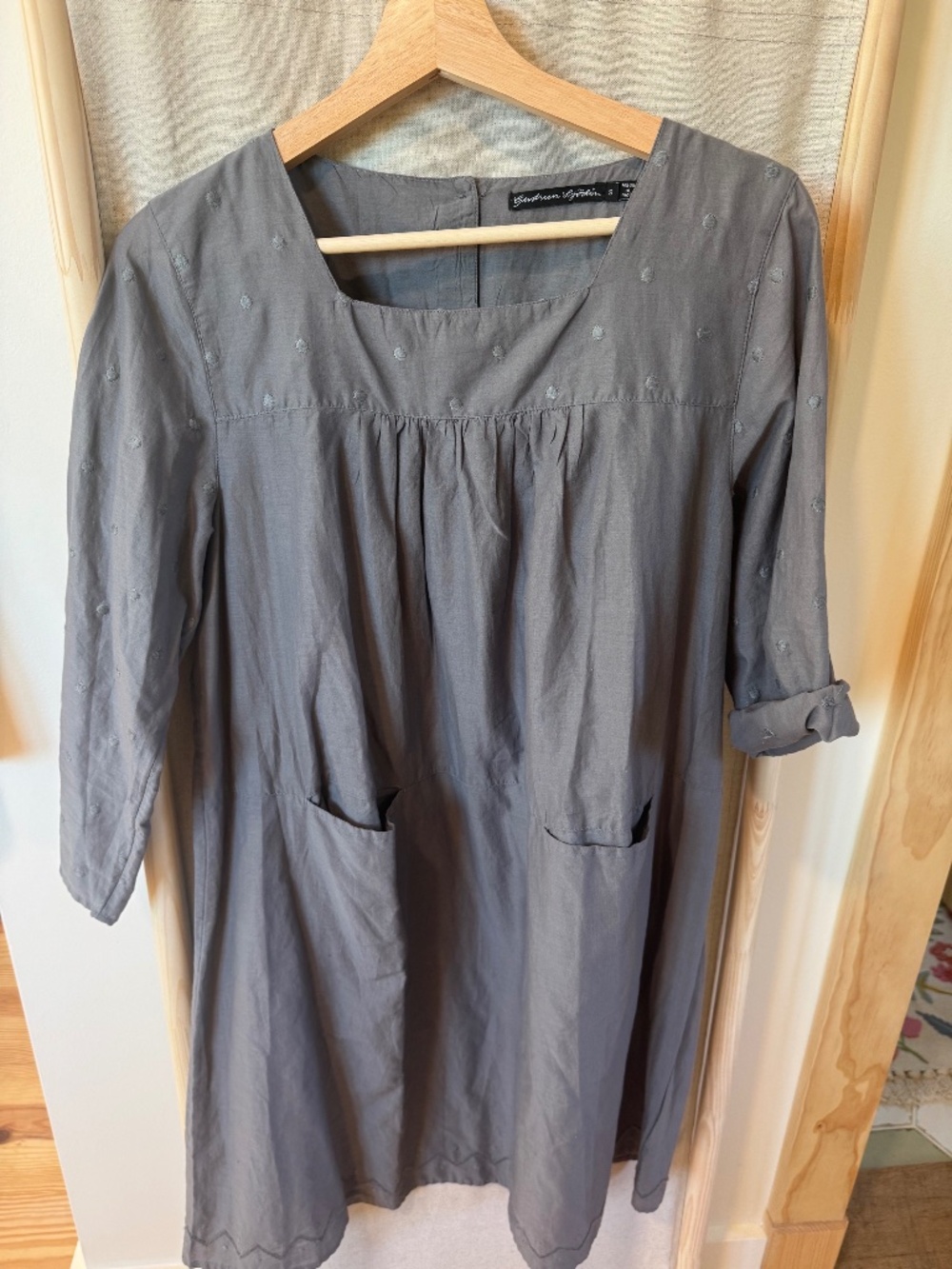 Gudrun Sjoden Lagenlook Sm Organic Cotton Grey Embroidered Dress/Smock